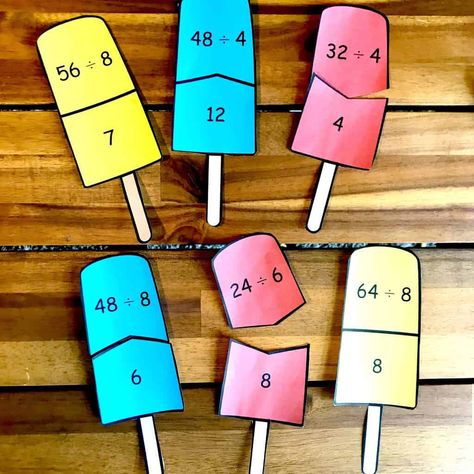 Looking for a fun way to practice division with a summer theme? You will love these FREE Popsicle Division Puzzles for 3rd & 4th graders. Division Activities 3rd Grade, Teaching Division, Division Math Games, Learning Inspiration, Division Activities, Division Games, 3rd Grade Math Worksheets, Math Charts, Math Division