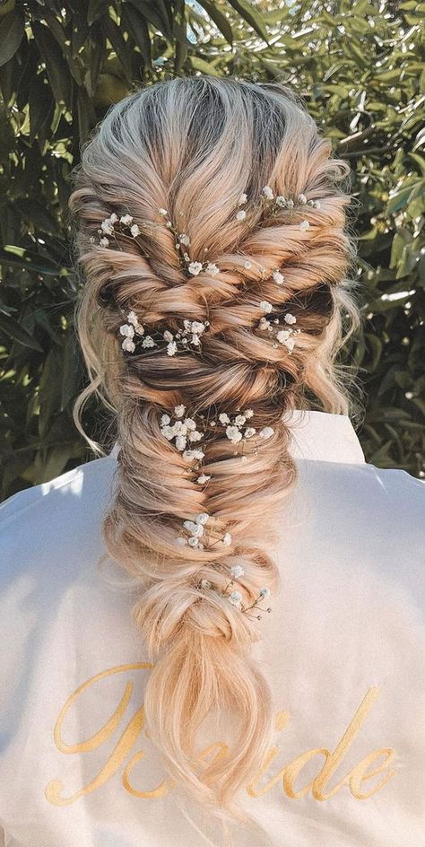 glamorous braids, wedding hairstyle, bridal braids, dutch braid updo, fishtail braid crown, boho braids, braided updo brides, wedding hairstyle braids Wedding Braid For Long Hair, Wedding Loose Braid Hairstyles, Big Wedding Braid, Bridal Braid Jewellery, Wedding Hairstyles Country, Boho Hair And Makeup Wedding, Bridal Hair With Fishtail Braid, French Braid Hairstyles Wedding, Bride French Braid