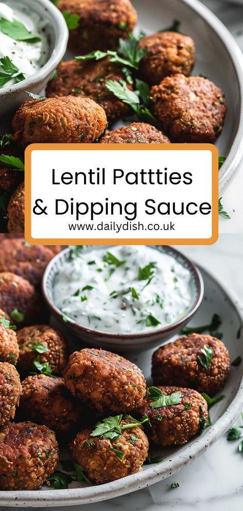 Lentil Patties With Dipping Sauce Lentil Patties, Vegan Lentil Recipes, Lentils Vegan, Vegan Patties, Lentil Burgers, Vegan Lentil, Patties Recipe, Vegetarian Burger, Healthy Vegan Snacks