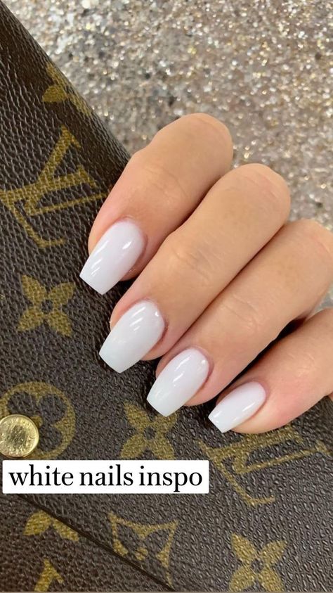 Nails Inspo White, White Shellac Nails, White Nails Inspo, White Nails Acrylic, Nails Coffin Short, Short Coffin Nails Designs, Hoco Nails, White Gel Nails, White Acrylic Nails