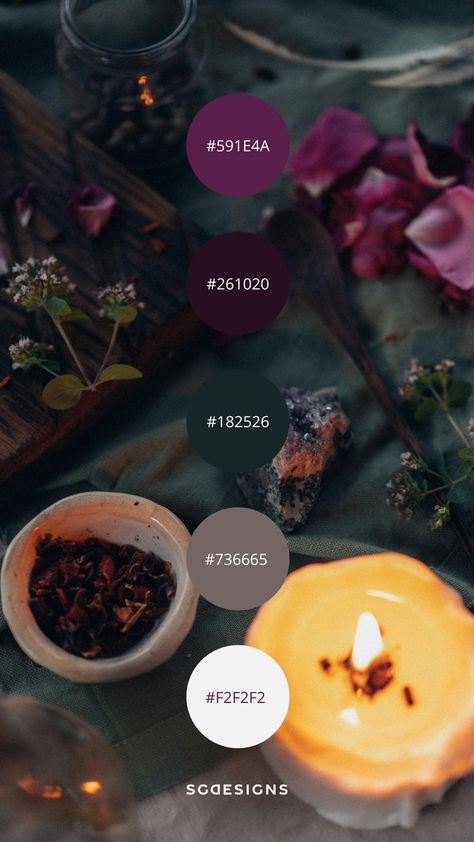 Witchy color palette - Get inspired with this gorgeous apothecary inspired color palette for your next DIY project Cottagecore Room Color, Witchy Kitchen Paint Colors, Dark Brand Color Palette, Moody Floral Color Palette, Witchcore Color Palette, Witchy Wall Paint Colors, Apothecary Color Palette, Dark Branding Color Palette, Dark Bedroom Walls Color Palettes