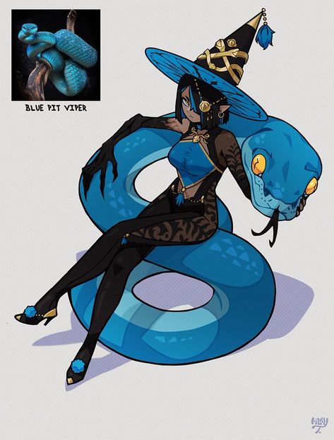 MilkyTiddyBoy🥛 en Twitter: "Blue Pit Viper Witch 🐍 https://t.co/VsuPm4JcjT" / Twitter Blue Pit Viper, Monster Girl Encyclopedia, Witch Characters, Pit Viper, Witch Design, 판타지 아트, Cartoon Character Design, Female Character Design, Character Design References