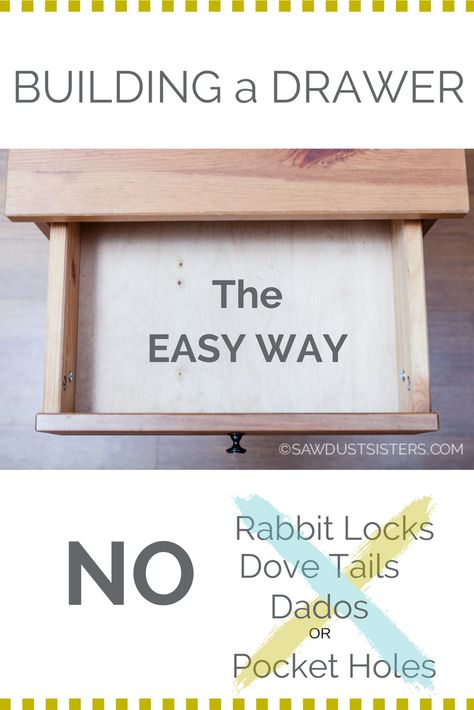 The simplest way of building a drawer with only wood glue and screws! Building A Drawer Diy, Simple Drawers Diy, Building A Drawer, Building Drawers Diy, Drawer Diy Build, Diy Wood Drawers, Drawer Box Diy, How To Build A Drawer With Slides, How To Build Drawers