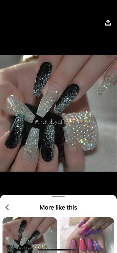 Black White And Silver Glitter Nails, Black And Grey Glitter Nails, Sparkly Black And White Nails, Fancy Black And Silver Nails, Black And White Party Nails, Wedding Nails For Bride Black And White, Black And White Nails Sparkle, Black And White Homecoming Nails, Unique Black And White Nails