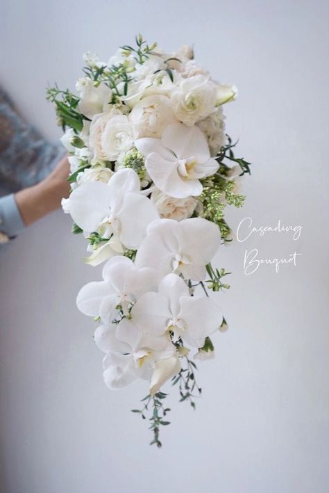 Orchids Bride Bouquet, All White Bouquet Wedding Orchid, Cascading Orchid Bridal Bouquets, White Orchid Bouquet Cascading, Bride Bouquet Cascading, Bouquet Of Flowers Orchid, Bride's Bouquet Cascade, Hand Bouquet Wedding Orchid, Hand Wedding Boquet