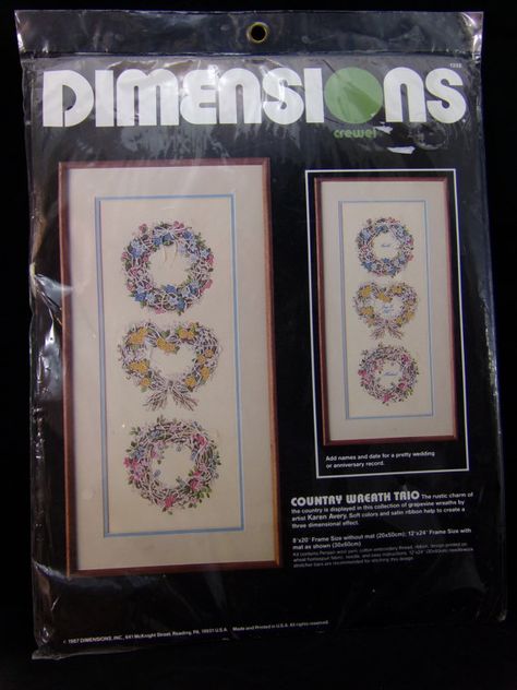 Vintage 1987 Dimensions Crewel Country by OldCrowsTreasures247 Crewel Embroidery Kits, Hand Embroidery Kits, Country Wreaths, Homespun Fabric, Vintage Office, Gift Kit, Crewel Embroidery, Embroidery Kit, Pretty Wedding