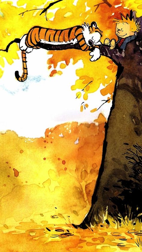 Calvin and Hobbes in the Fall Calvin And Hobbes Wallpaper, Calvin Und Hobbes, Calvin And Hobbes Comics, Little Buddha, Calvin Hobbes, Bd Comics, A Tiger, Calvin And Hobbes, Fun Comics