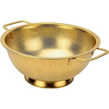 Amazon.com: Snailhouse Colander, 3 Quart Stainless Steel Pasta Rice Food Metal Strainer with Handles and Self-draining Base for Kitchen, Gold: Home & Kitchen Terracotta Interior Design, Beautiful Kitchenware, Royal Kitchen, Pasta Strainer, Kitchen Basics, Rice Food, Pasta Rice, Stylish Alphabets, Food Strainer