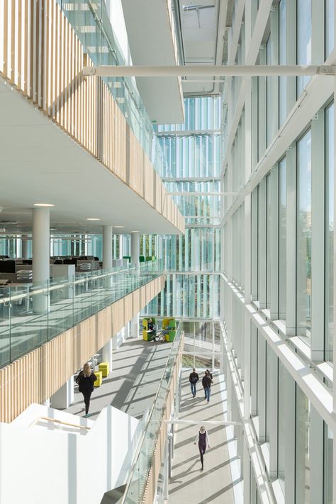 The Greenest City Hall in Sweden / Christensen & Co Architects | ArchDaily Green Profile, City Hall Architecture, Rooftop Restaurant Design, Atrium Design, Building Development, Lobby Interior Design, University Architecture, Facade Architecture Design, Stairs Architecture