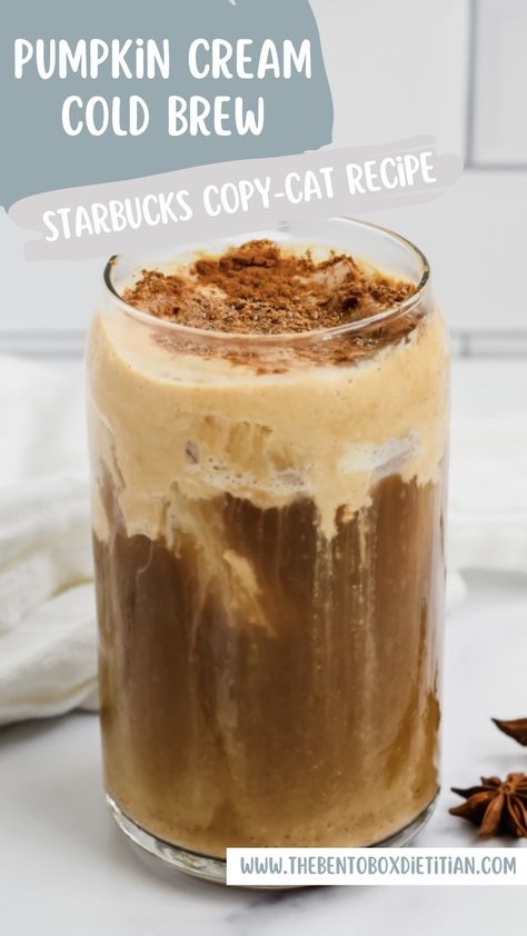 This homemade pumpkin cream cold brew (starbucks copycat) recipe is lower in calories and more affordable to enjoy regularly! #starbuckscopycat #starbuckscopycatrecipe #pumpkincreamcoldbrew #pumpkincream #coldbrew #homemadecoffee #coffeerecipe Pumpkin Cold Foam Starbucks, Pumpkin Cold Foam, Pumpkin Cream Cold Brew, Cream Cold Brew, Copycat Starbucks Recipes, Cold Foam, Homemade Coffee, Starbucks Copycat, Homemade Pumpkin