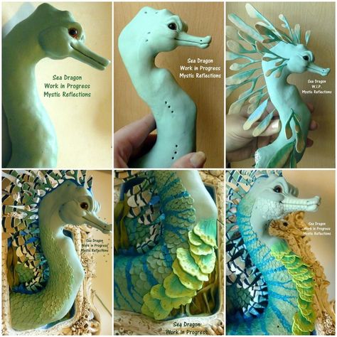 Framed Sculpture, Mermaid Parade, Clay Fish, Clay Dragon, Polymer Clay Sculptures, Sea Dragon, Polymer Clay Animals, Polymer Crafts, Clay Animals