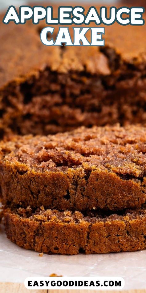 Easy Applesauce Cake - a simple loaf cake with tons of apple flavor from applesauce - it's moist and so delicious. Best Applesauce Cake Recipe, Applesauce Breakfast Cake, Easy Applesauce Cake Recipes, Spice Loaf Cake Recipes, Moist Applesauce Cake, Best Applesauce Cake, Healthy Mini Loaf Recipes, Applesauce Loaf Cake, Applesauce Bread Easy