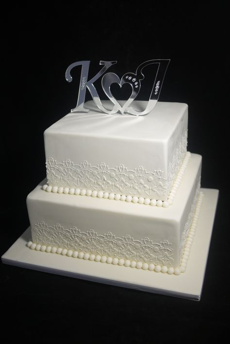 Cake Square Wedding Cakes Simple, Cake Two Tier, Wedding Cake Two Tier, Sugar Ball, Square Cake Design, Wedding Cake Designs Simple, White Chocolate Mud Cake, Wedding Shower Cakes, Fondant Cake Designs