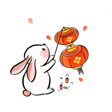 New Year's Drawings, Festivals In China, Rabbit Png, China Ink, Chinese New Year Card, Chinese New Year Design, Rabbit Drawing, Chinese New Year Crafts, New Year Illustration