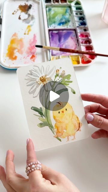 Anna Koliadych on Instagram: "Here’s another cute idea for an Easter card. Easter is just around the corner, and I hope all my watercolor card ideas have been helpful to you 🌿🐥🌻🥰🎨 #watercolor #watercolortutorial #watercolorvideo #easter #craft #diy" Watercolor Card Ideas, Benny Goodman, Color Lessons, Flowers Paintings, Water Coloring, Watercolor Video, Watercolor Tutorials, Watercolor Card, Easter Craft