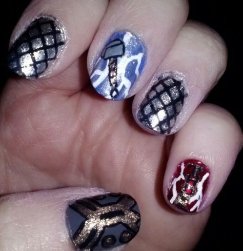 Thor nails I did! #Thor #Thornails #Nails #Nailart #Avengers Thor Nails, Nails Nailart, Thor, Avengers, Nail Designs, Marvel, Nail Art, Nails, Beauty