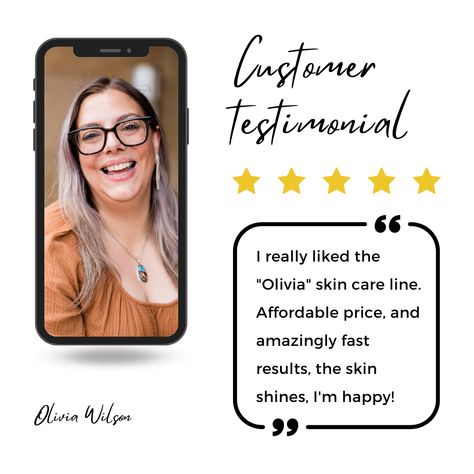 #White #Minimalistic #Customer #Review #Testimonial #Instagram #Post Customer Testimonials Template, Customer Review Post, Customer Review Template, Customer Review Design, Reviews Design, Review Post, Skin Shine, Quote Template, Customer Testimonials