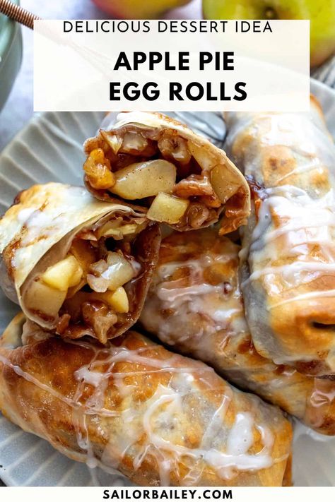 Apple Egg Rolls, Apple Pie Egg Rolls Recipe, Rolls With Rice Paper, Egg Rolls Recipes, Apple Pie Egg Rolls, Apple Spice Muffins, Egg Roll Ingredients, Apple Pastry, Oven Air Fryer