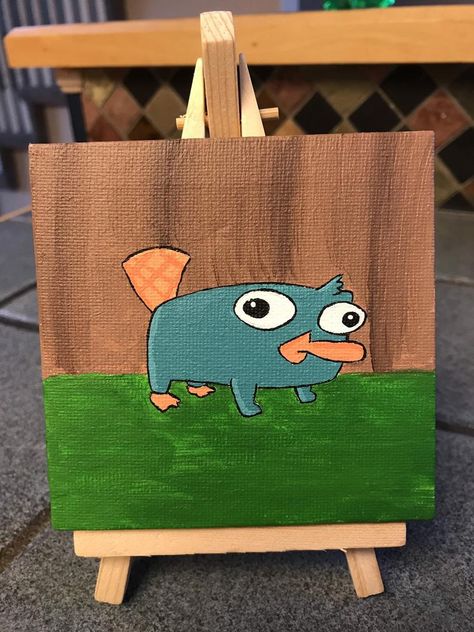 Funny Painting Idea, Disney Canvas Art, Perry The Platypus, Funny Paintings, Posca Art, Canvas Drawing, Hippie Painting, Small Canvas Paintings, Simple Canvas Paintings