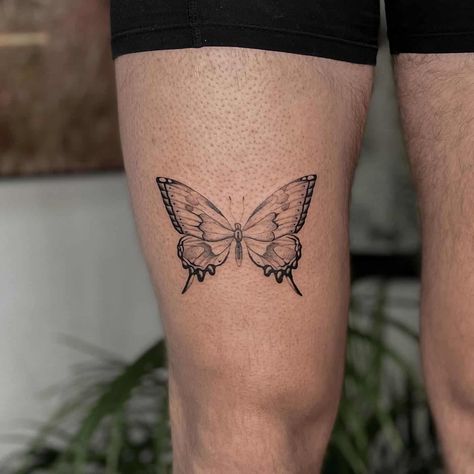 30 Awesome Butterfly Thigh Tattoo Ideas for Men & Women in 2023 Tattoos Men Leg, Butterfly Tattoo Leg, Butterfly Tattoo Thigh, Flower Tattoos Men, Tattoo Ideas Thigh, Thigh Tattoo Ideas, Butterfly Thigh Tattoo, Mens Butterfly Tattoo, Thigh Tattoo Men