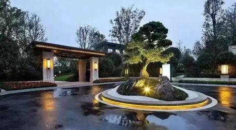 Modern Chinese Garden, Campus Landscape Design, Dojo Design, Garden Rooftop, Villa Landscape, Water Fountain Design, Modern Bungalow Exterior, Gate Entrance, Feature Wall Design