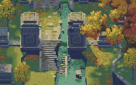 ArtStation - Autumn river, Daniel Riise Top Down Game Character, Pixel Flower, How To Pixel Art, Autumn River, 3d Karakter, Pixel Art Landscape, Modele Pixel Art, Kare Kare, Piskel Art