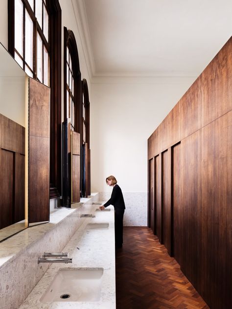 Carmody Groarke, Rory Gardiner · V&A Members' Room Restaurant Restroom, Toilette Design, Loft Inspiration, Restroom Design, Ut Austin, Residence Hall, Public Bathrooms, Bad Inspiration, Health Club