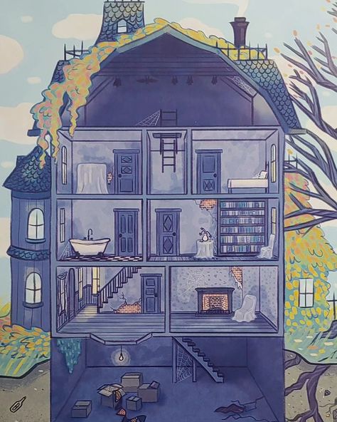 @illustrated_building_cutaways • Instagram photos and videos House Cross Section Illustration, Hotel Illustration Building, Haunted House Illustration, Andy Shauf, Section Illustration, Cutaway Illustration, Witches House, House Illustration, Building Section