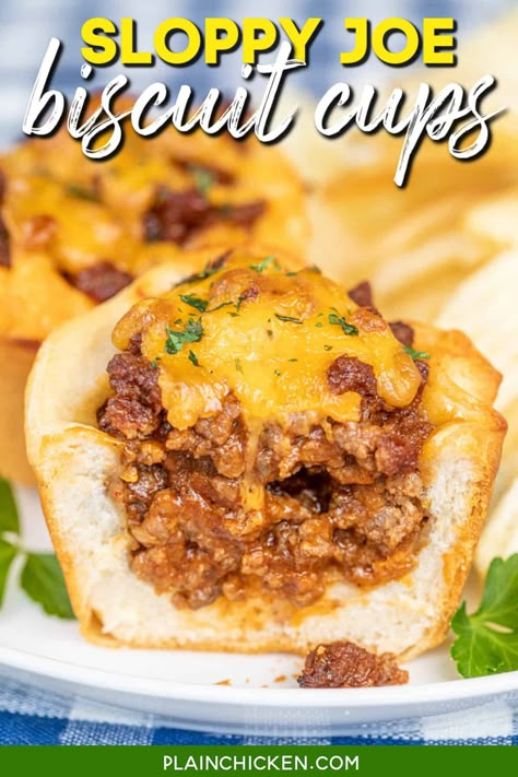 Biscuit Stuffed Recipes, Appetizers With Canned Biscuits, Ground Beef Muffin Tin Recipes, Canned Biscuit Recipes, Dieting Meals, Biscuit Cups Recipes, Meat Muffins, Cheeseburger Cups, Sloppy Joes Biscuits