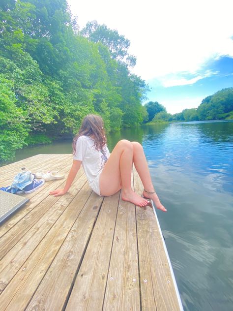 aesthetic, lake , swimming Lake Swimming Outfit, Lake Swimming Aesthetic, Lake Girl Aesthetic, Lake Pictures By Yourself, Aesthetic Lake Pictures, Lake Aesthetics, Swim Inspiration, Lake Pics, Lake Instagram Pictures