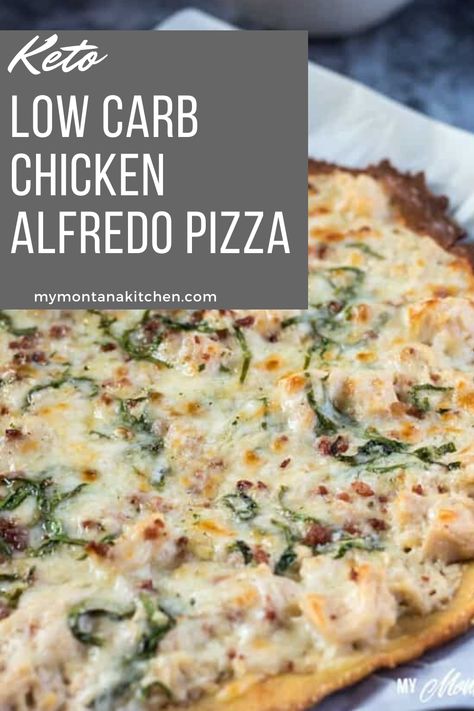 Low Carb Flatbread Pizza, Keto Chicken Alfredo Pizza, Low Cholesterol Pizza Recipes, Chicken Alfredo Pizza Recipe, Keto Chicken Crust Pizza, Low Carb Crust, Alfredo Pizza Recipe, Low Carb Chicken Alfredo, Keto Pizzas