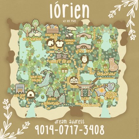 Animal Crossing Dream Address, Kawaii Island, Cottage Core Animal Crossing, Nintendo Switch Animal Crossing, Dream Address, Motif Acnl, Acnh Cottagecore, Map Layout, Cat Island