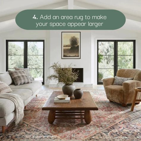 4 tips to upgrade your home🛋️ #eyelyhome save for inspo! Amber Lewis X Loloi, Ocean Sand, Amber Lewis, Cozy Fall Decor, Coffee Table Styling, Rug Size Guide, Vintage Living Room, Rug Direct, Garden Cottage