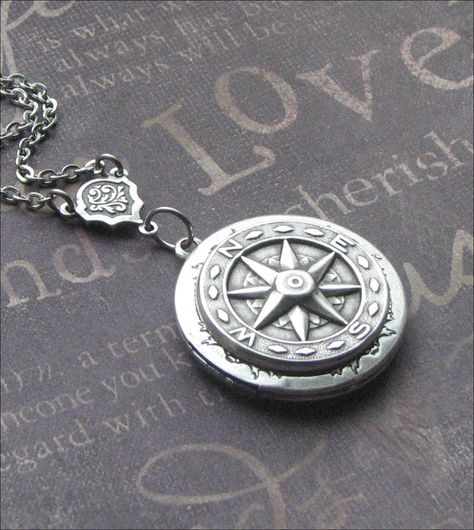 Compass Locket, Locket Necklace Silver, Round Locket Necklace, Compass Symbol, Book Locket Necklace, Compass Necklace Silver, Compass Jewelry, Silver Locket Necklace, Horseshoe Pendant