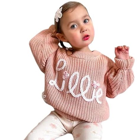 ROSLILY Personalized Baby Name Sweater Custom Hand Embroidered Oversized Jumper Sweaters for Toddlers, Girls, Boys, Kids Christmas Gifts For Toddlers, Baby Name Sweater, Gifts For Toddlers, Name Sweater, Monogram Sweater, Toddler Christmas Gifts, Unique Sweaters, Oversized Jumper, Oversize Fashion