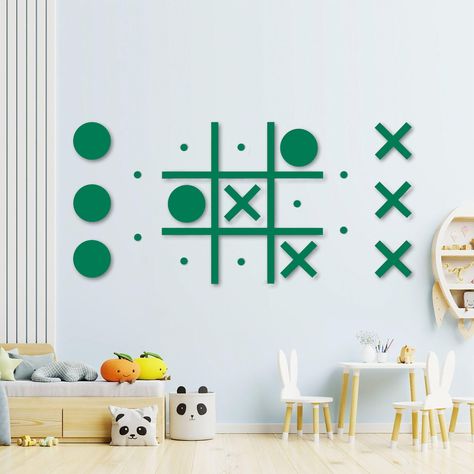 PRICES MAY VARY. 【PERFECT DECORATIONS】:The unique design of the magnetic Tic Tac Toe game kids room wall decor hanging game incorporates modern design and adds something different and new to your space. This is not only the modern room decor, but also the existence of witnessing your happy time, suitable for family, group use, bringing you unlimited happiness! 【SAFE PVC MATERIAL】: Complete set of tic tac toe game including absolutely safe pvc, 5 o's and 5 x's, 19 magnets and double-sided adhesiv Kids Playroom Basement, Indoor Playroom, Modern Wall Decals, Decor Hallway, Interactive Walls, Youth Room, Modern Room Decor, Sensory Room, Playroom Design