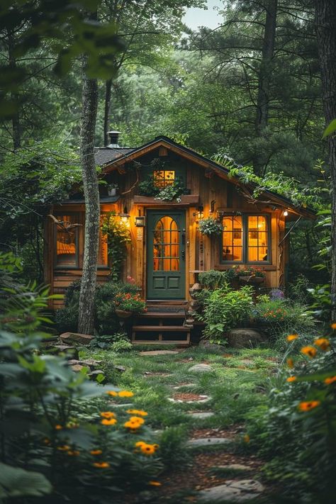 Tiny Forest Cabin, Fairy Cabin, Tiny House Designs, Witches Cottage, Life In Paradise, Cabin Rustic, Log Cabin Rustic, Cozy Homes, Amazing Homes