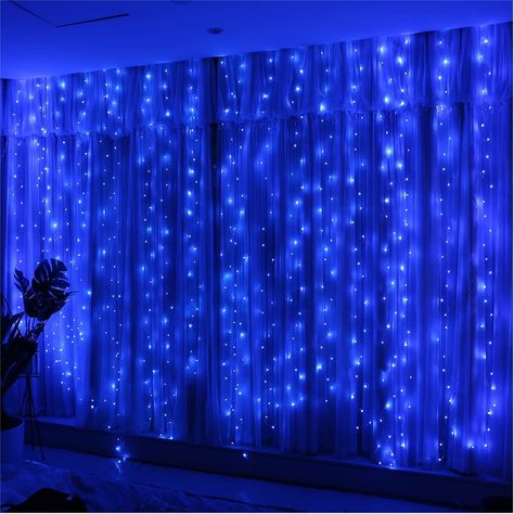 Blue Sparkle Background, Blue Fairy Lights, Christmas Light Curtains, Led Curtain Lights, Led Lighting Bedroom, Bedroom Decor Lights, Outdoor Fairy Lights, Fairy Lights Bedroom, Curtain String Lights