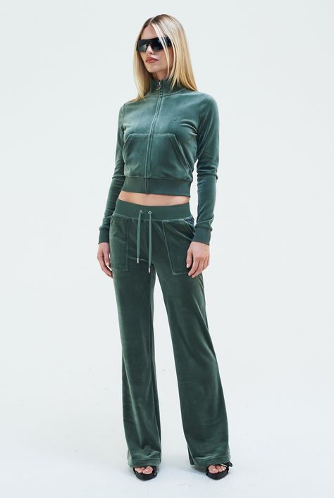 THYME LOW RISE VELOUR TRACK PANTS - XXS / Green Juicy Couture Aesthetic, Expensive Clothes, Social Status, Couture Embroidery, Dress Appropriately, Green Photo, Trend Forecasting, Couture Collection, Green Fashion