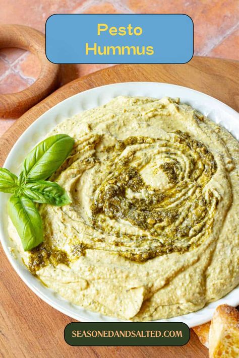 Combine the flavors of pesto and hummus with this irresistible Pesto Hummus recipe. Perfect for parties or snacking, it's a must-try for dip lovers. Mediterranean Hummus Recipe, Basil Pesto Hummus, Easy Basil Pesto, Pesto Hummus, Hummus Recipe Homemade, Pesto Dip, Lemon Pesto, Garlic Uses, Walnut Pesto