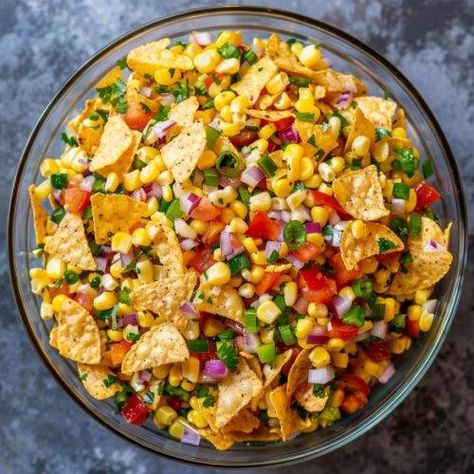 Salad With Corn Chips, Corn Salad With Fritos, Salad With Fritos, Corn Curry, Crunchy Corn, Ramen Noodle Salad, Corn Salad Recipes, Creamy Dressing, Ramen Noodle