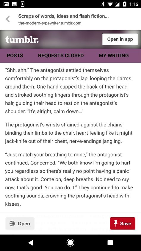 It makes the protagonist sound like a man and the antagonist sound like a woman but the man doesn't seem... Manly enough. If I were to write this I wouldn't be making him cry of fear for himself and all the pain he is going to go through but instead have the antagonist torture a loved one in front of them and that is why they are crying Protagonist X Antagonist, Antagonist X Protagonist Prompts, Protagonist X Antagonist Prompts, Writing A Psychotic Character, How To Write Fear, How To Write A Psychotic Character, Writing Torture Scenes, How To Write Crying, Hero And Villain Love Prompts