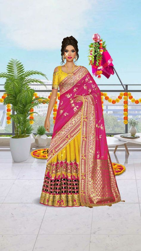 Outfit Illustration, Wardrobe Planner, Gudi Padwa, Saree Photoshoot, Bride Clothes, Fashion Designer, Saree, Dolls, Wardrobe