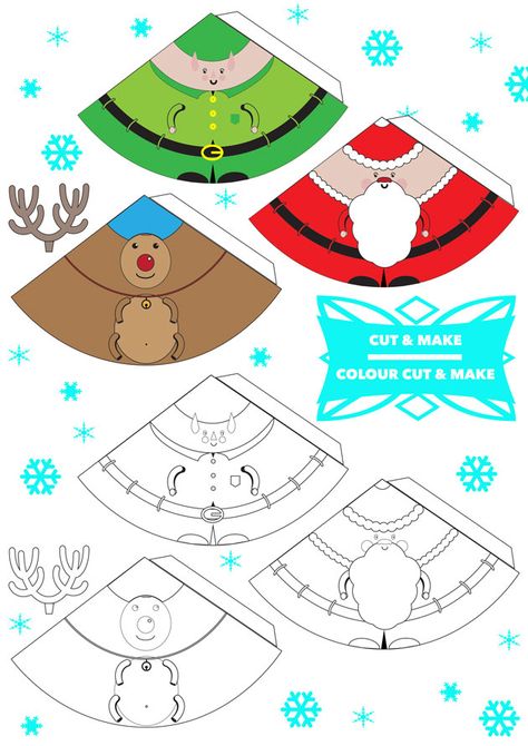 Free printable 3D Christmas characters! Finger puppets, tree decorations? How will you use yours? Christmas Printable Templates, Christmas Printable Activities, Free Christmas Crafts, Printable Christmas Decorations, Diy Natal, Ornaments Ideas, Christmas Cutouts, Christmas Cones, Christmas Worksheets