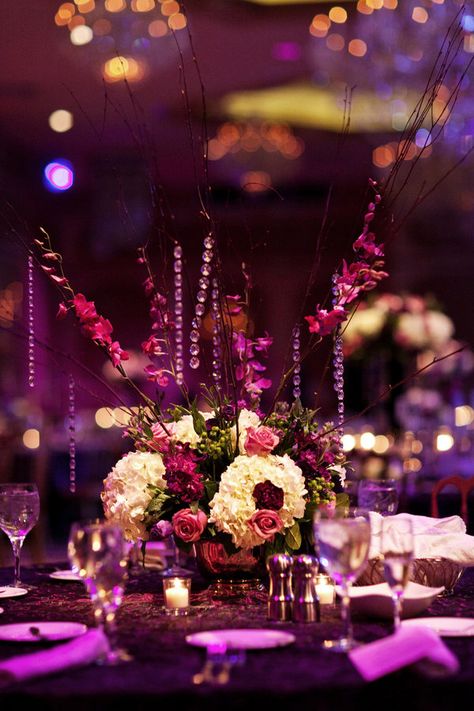 low purple centerpiece Purple Centerpiece, Masquerade Centerpieces, Florist Ideas, Wedding Snap, Purple Centerpieces, Purple Bouquets, Masquerade Theme, Masquerade Wedding, Bridal Theme