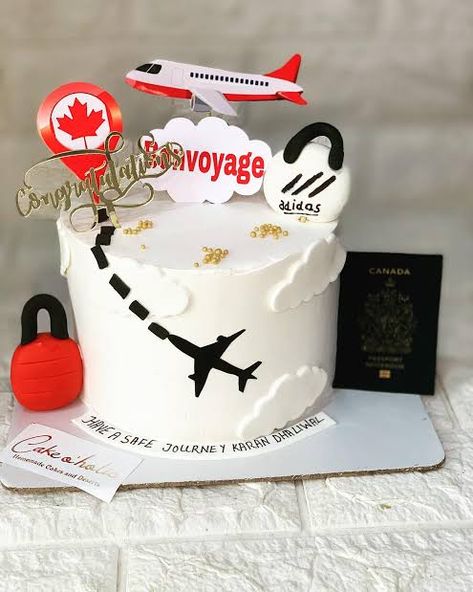 Flight Attendant Cake, Happy Journey Cake, Journey Cake, Bon Voyage Cake, Cakes Without Fondant, Farewell Cake, Leaving Party, Happy Journey, Travel Cake