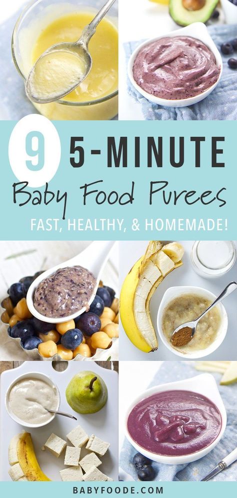 If making your own homemade baby food seems intimidating, you want to check out these NINE baby food purees that you can make in just FIVE minutes. Each recipe is healthy, fast, and delicious! Start making your own homemade baby food purees today! #babyfood #homemade #diy #healthy #baby #easy Baby Purees, Baby Food 8 Months, Easy Homemade Baby Food, Baby Food By Age, Making Baby Food, Diy Baby Food, Easy Baby Food Recipes, Baby Food Pouch Recipes, Healthy Baby Food