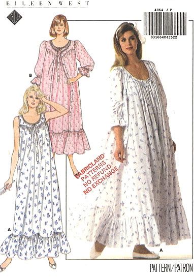 Butterick 4864; ©1987; Eileen West - Robe and Nightgown. Very loose fitting, flared robe or... Nightgown Pattern, Dresses By Pattern, Eileen West, Top Sewing, Vintage Nightgown, Butterick Pattern, Butterick Sewing Pattern, Women's Robe, Retro Mode