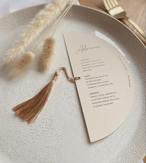 Boho Menu Card, Wedding Menu Tassel, Boho Menu Design, Menu Place Cards, Minimal Modern Wedding, Circle Arch, Menu Card Design, Boho Arch, Wedding Graphics