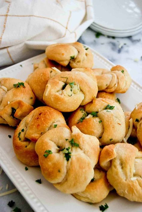 Crescent Roll Garlic Knots | Front Range Fed Garlic Bread Out Of Crescent Rolls, Crescent Roll Recipes Garlic Knots, Cresent Roll Garlic Knots Easy Recipes, Garlic Butter Crescent Roll Recipes, Crescent Roll Garlic Twists, Crescent Garlic Rolls, Crescent Roll Bites, Garlic Butter Crescent Rolls, Garlic Crescent Rolls Pillsbury